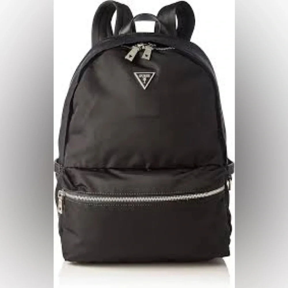 New Guess Black Backpack with Silver Accents